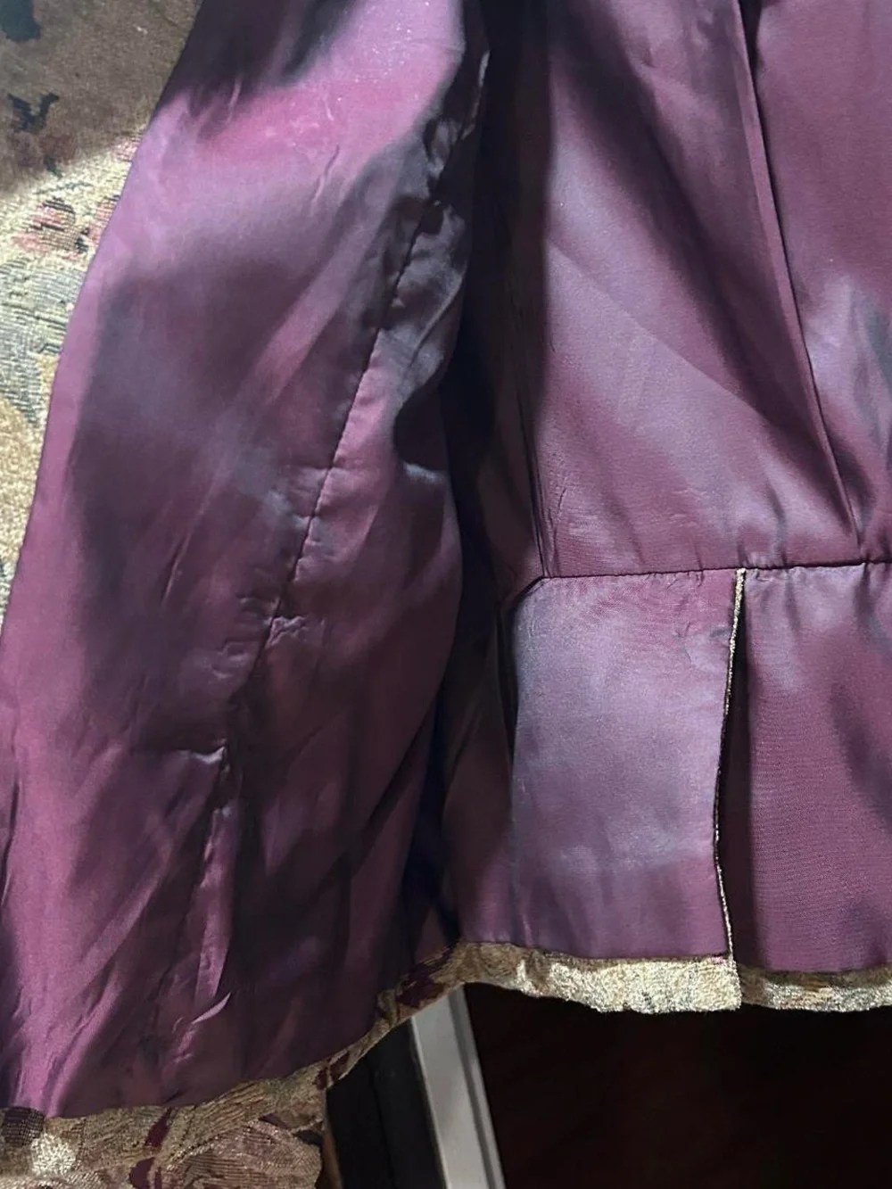 Women's Floral Tapestry Blazer Jacket in Beige and Burgundy